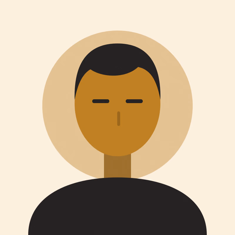 A stylised portrait of a person facing the viewer, short hair parted hard to one side, flat gold and black shapes on warm cream, in a two-ink risograph print