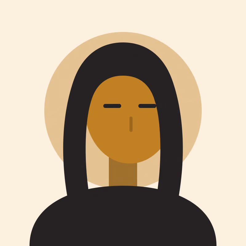 A stylised portrait of a long-haired person turned in three-quarter view, flat gold and black shapes on warm cream, in a two-ink risograph print