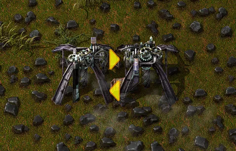 Two burner mining drills placed facing each other on a coal patch, one tile apart, each depositing mined coal directly into the other's fuel inventory