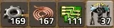 The crafting queue interface showing several items queued with progress bars, built up by repeated clicks rather than one command