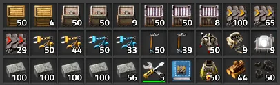Several stacks of different sizes and item types filling a player inventory