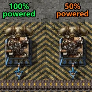 A wiki animation of assembling machines visibly slowing their crafting animation in step together as available power drops, rather than some stopping while others keep full speed