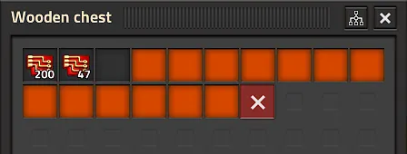 A wooden chest with its stack limit set to three stacks, with the unused remaining stacks highlighted red to show inserters will no longer add to them