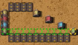 Three underground belt pairs side by side — basic, fast and express — each shown at its own maximum crossing gap of 4, 6 and 8 tiles respectively