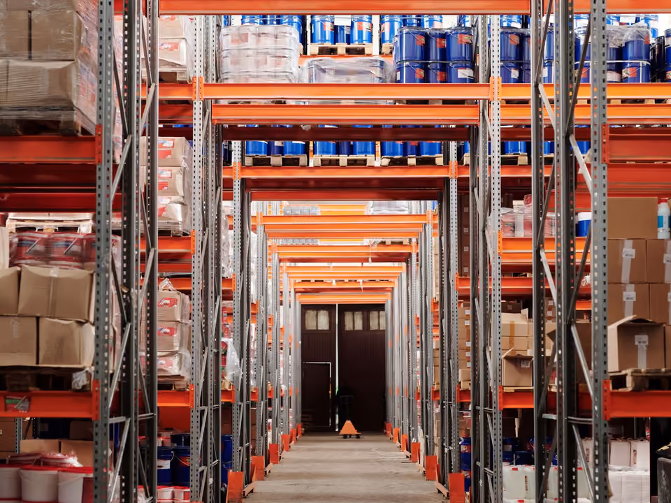 Shelving units in a warehouse