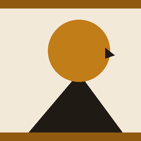 A stylised portrait of a person facing the viewer, flat gold and black shapes on warm cream, in a two-ink risograph print