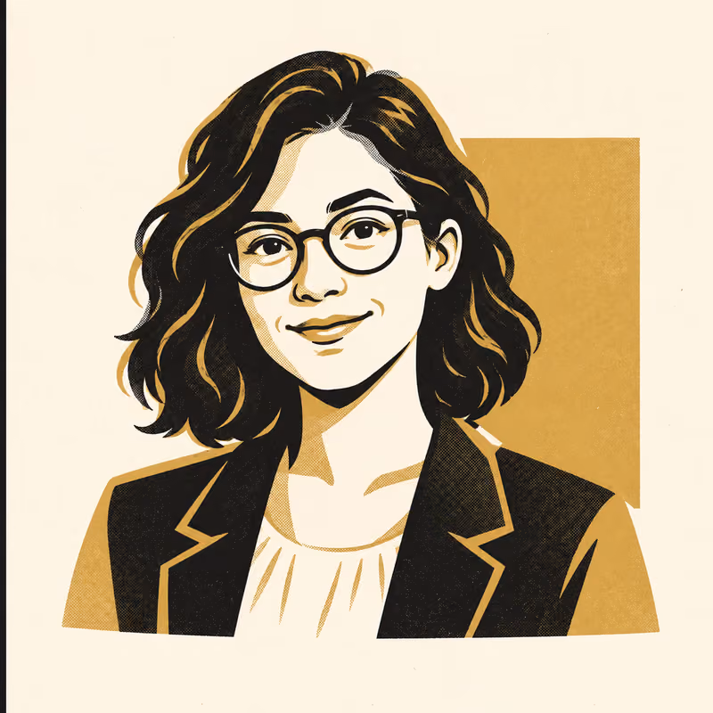 A stylised portrait of a person in three-quarter view, flat gold and black shapes on warm cream, in a two-ink risograph print