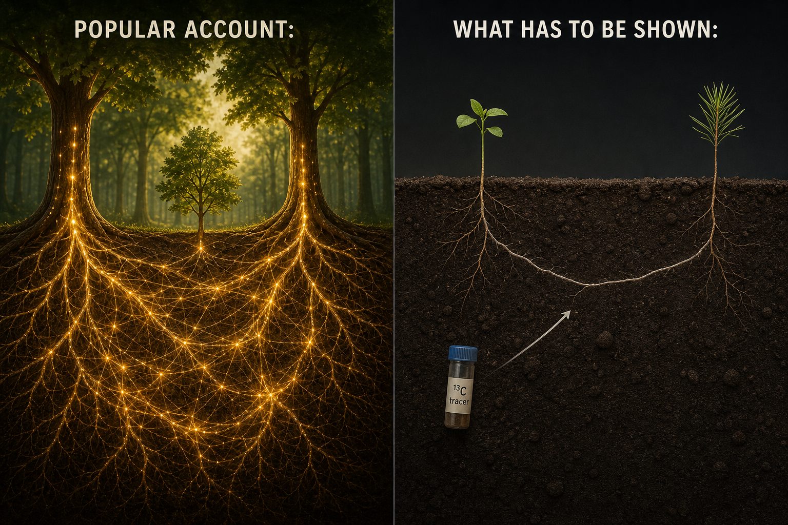 Popular glowing-network account versus what a tracer experiment actually has to show.