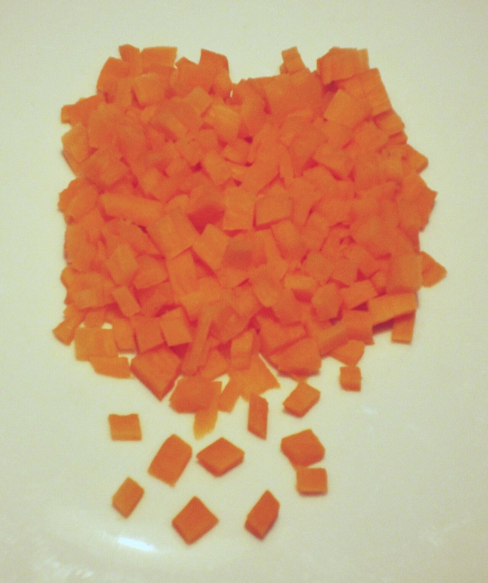 Carrots cut into fine brunoise cubes