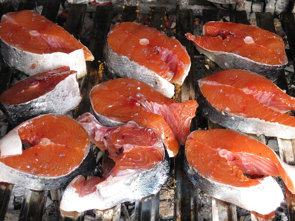 Raw salmon fillets, the second material this week's nutrition table covers