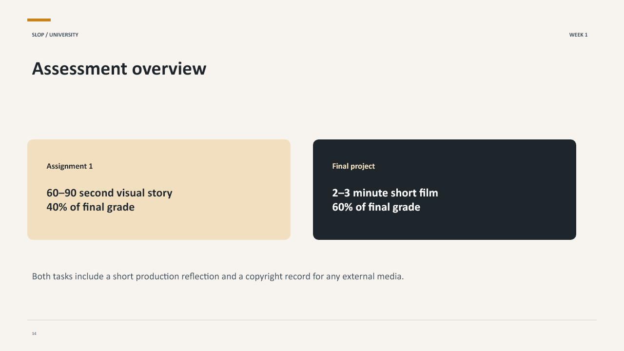 Slide 14 of 20: Week 1 Visual Storytelling for Short-Form Media