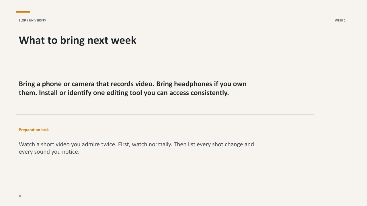 Slide 18 of 20: Week 1 Visual Storytelling for Short-Form Media