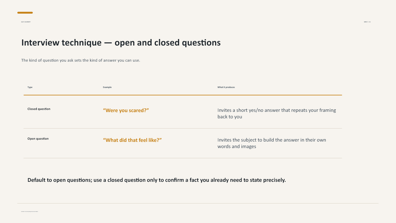 Slide 6 of 25: Week 5 Interview and Observation
