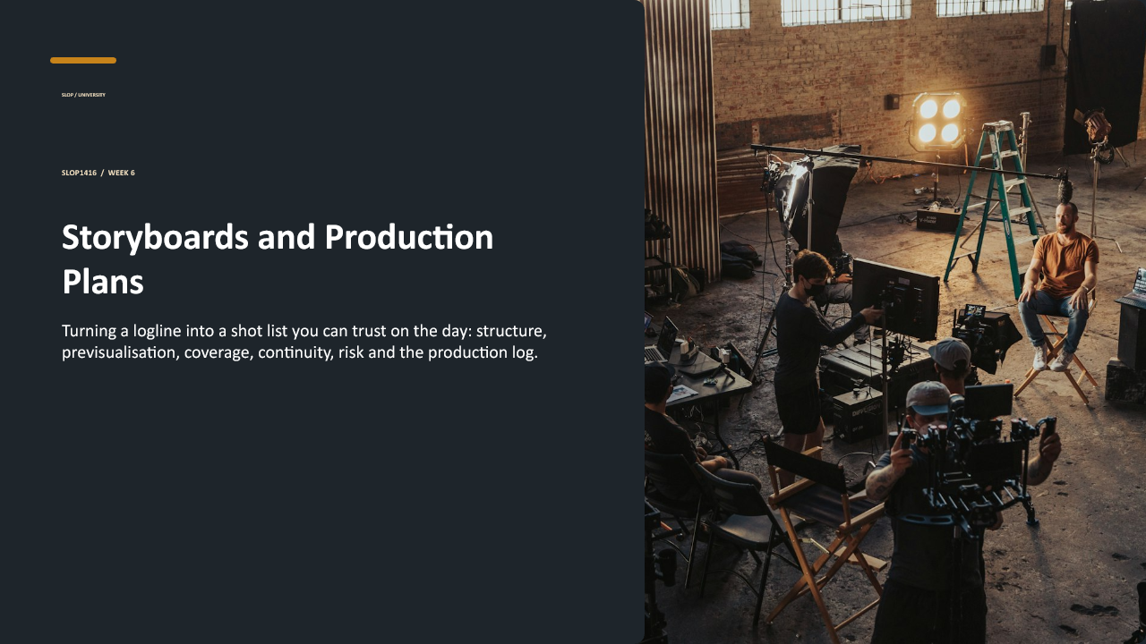 Slide 1 of 26: Week 6 Storyboards and Production Plans