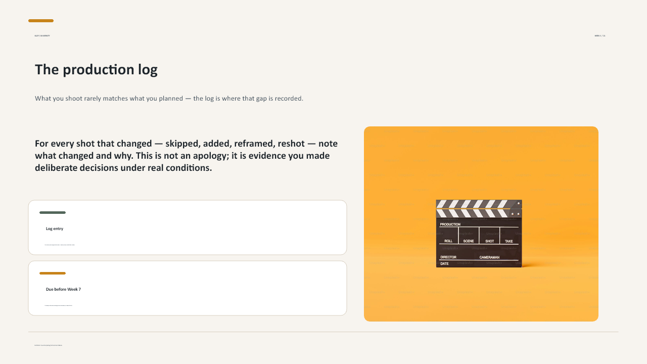 Slide 21 of 26: Week 6 Storyboards and Production Plans
