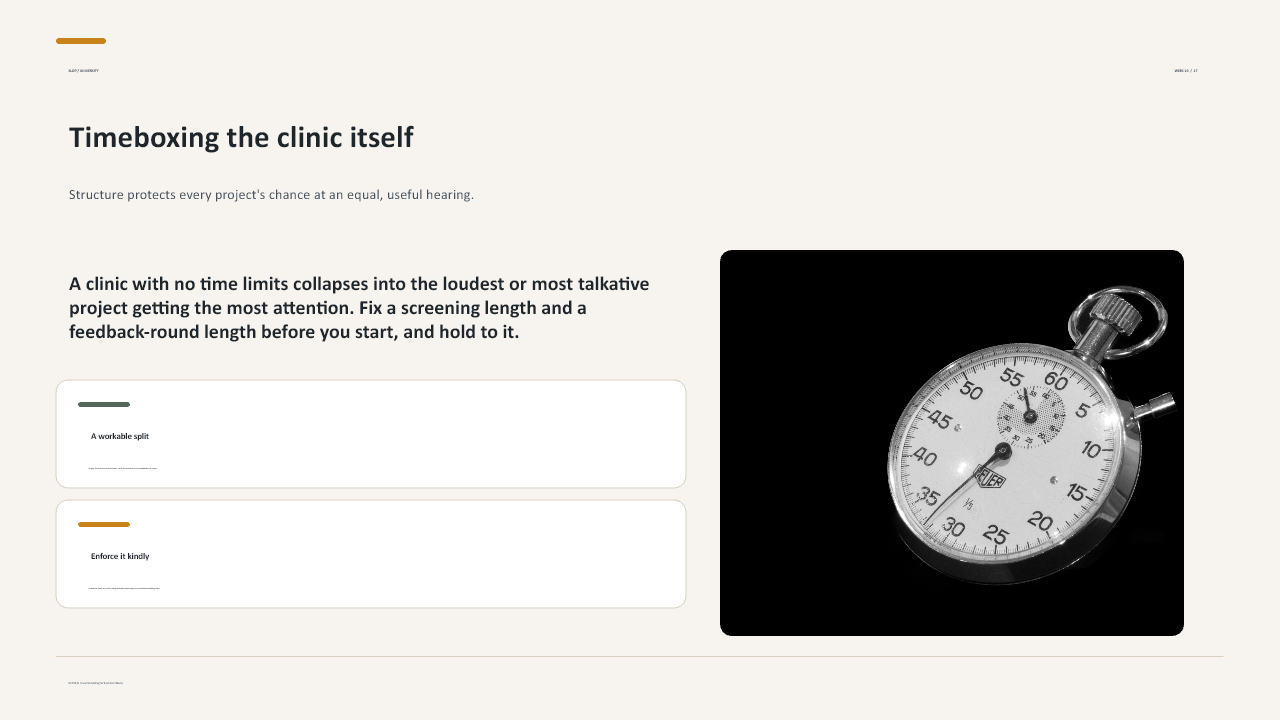 Slide 17 of 27: Week 10 Rough-Cut Clinic