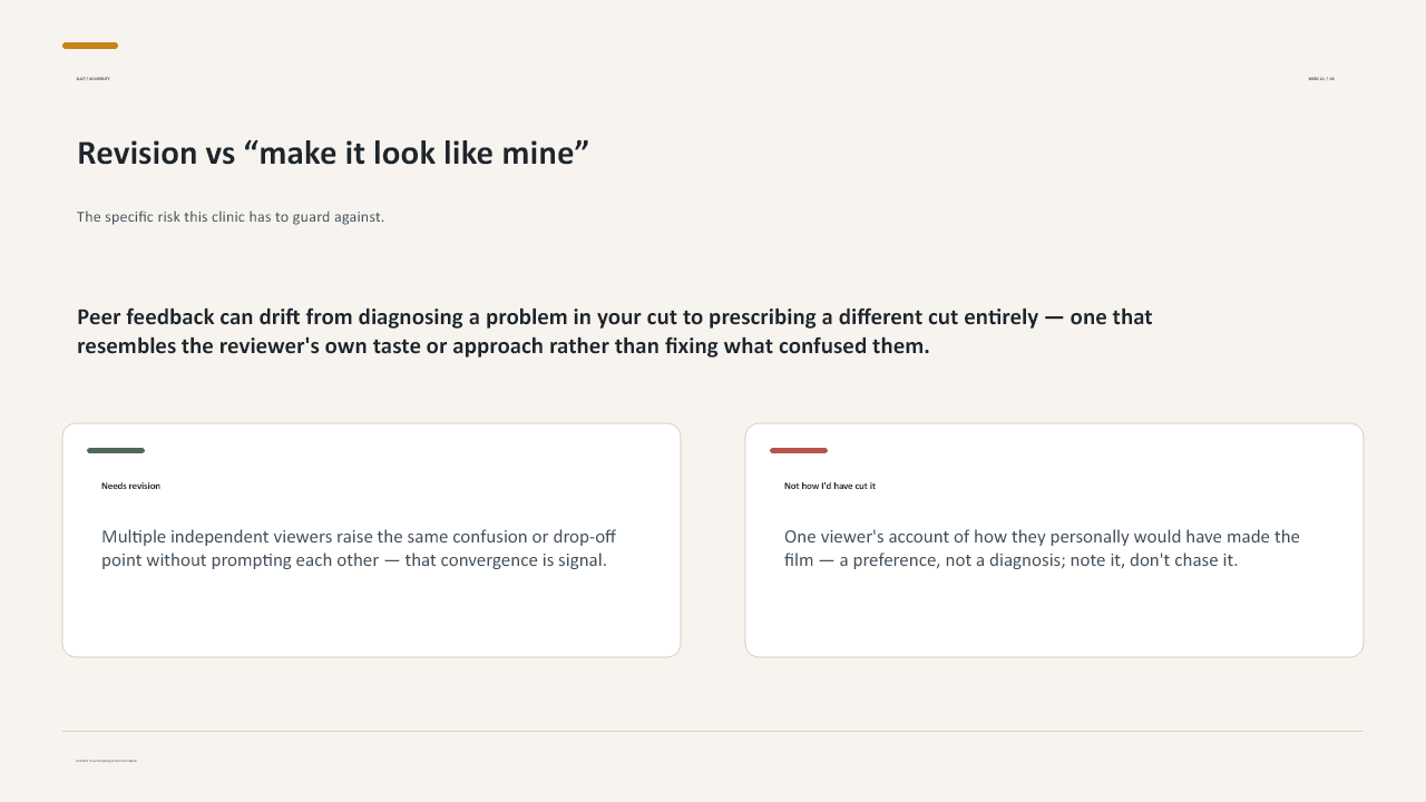 Slide 8 of 27: Week 10 Rough-Cut Clinic