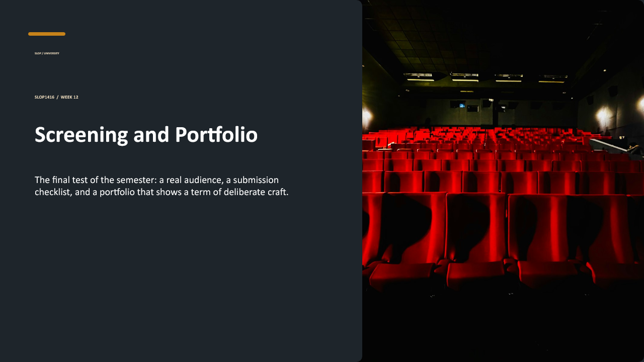 Slide 1 of 27: Week 12 Screening and Portfolio