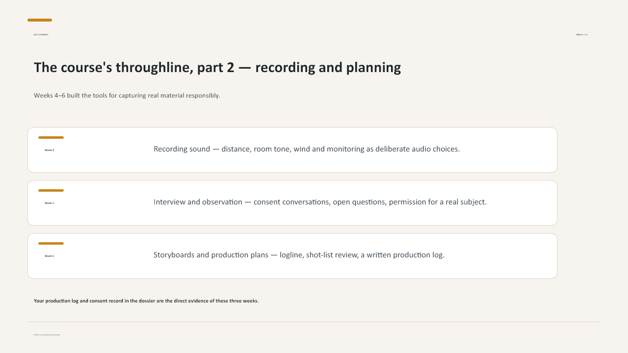 Slide 15 of 27: Week 12 Screening and Portfolio