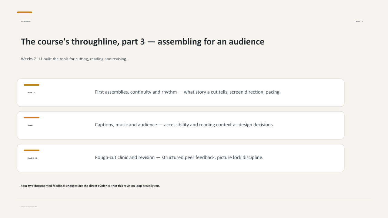 Slide 16 of 27: Week 12 Screening and Portfolio
