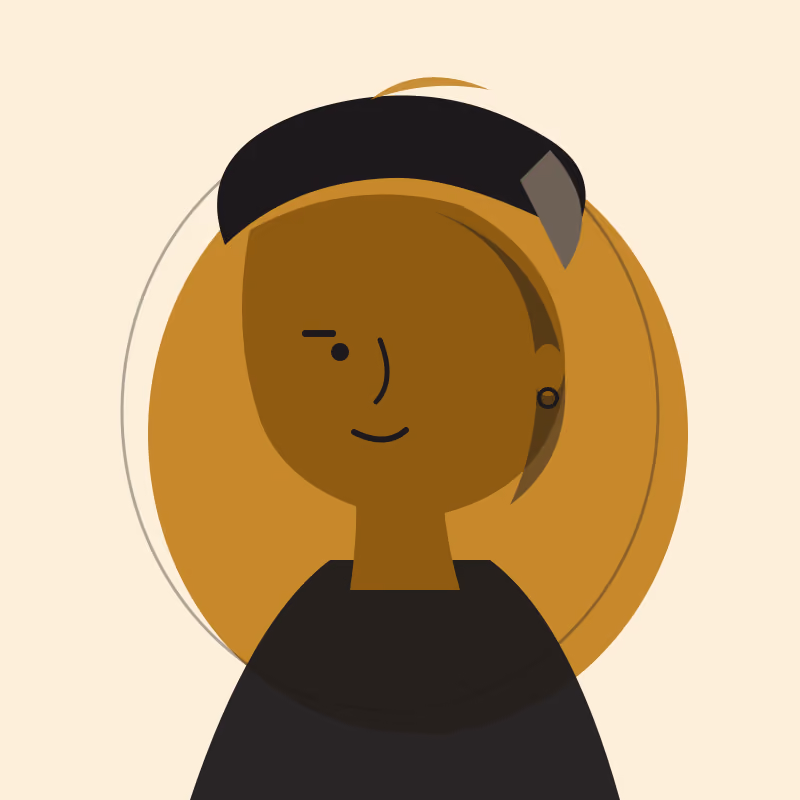A stylised three-quarter portrait in flat gold, bronze and black shapes on a cream ground, hair wrapped in a knotted baker's headscarf with a single hoop earring, printed in a two-ink risograph style with a deliberate colour registration offset.