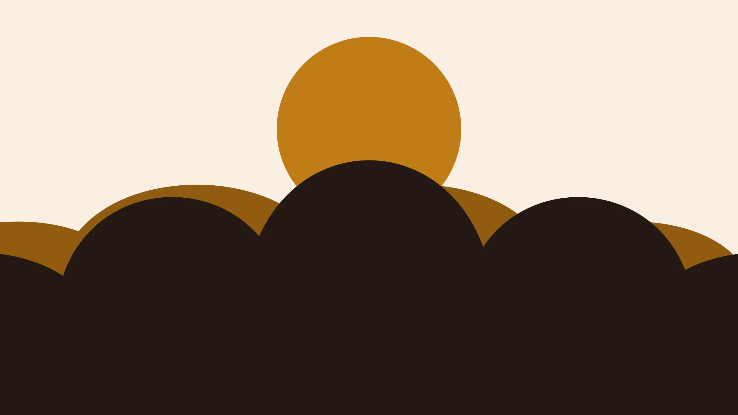 A gold sun rising behind layered dark hills, in flat gold and black shapes, in a two-ink risograph print