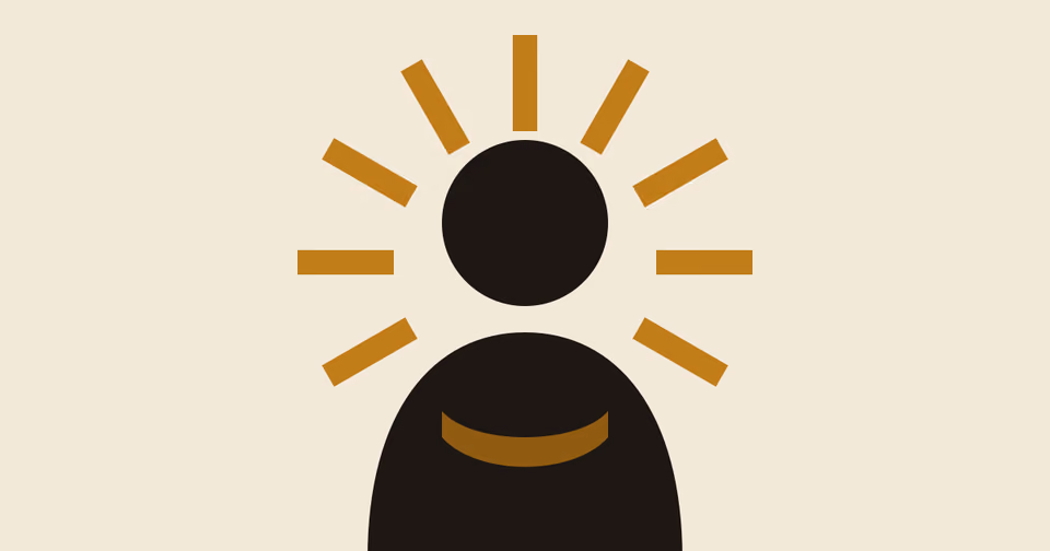 Placeholder illustration of Wren Okafor as a flat two-ink silhouette with a gold sunburst behind the head