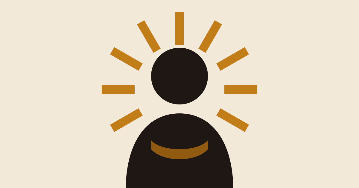 Placeholder illustration of Wren Okafor as a flat two-ink silhouette with a gold sunburst behind the head
