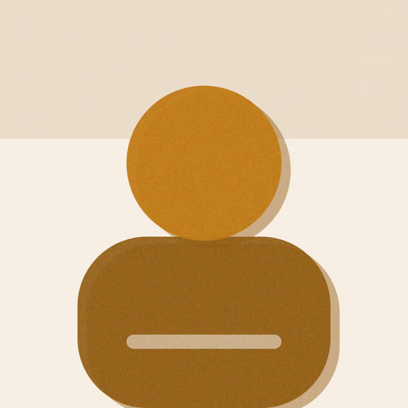 An abstract portrait — a gold circle over rounded bronze shoulders on warm cream, the second ink offset the way a risograph mis-registers