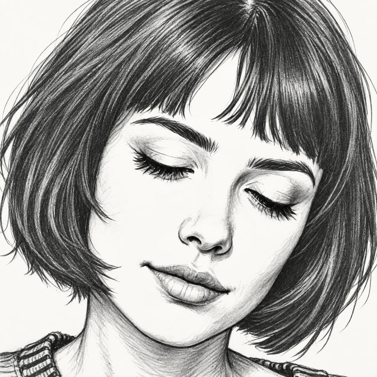 Tight framing of the woman’s face, with only a small part of the collar visible.
